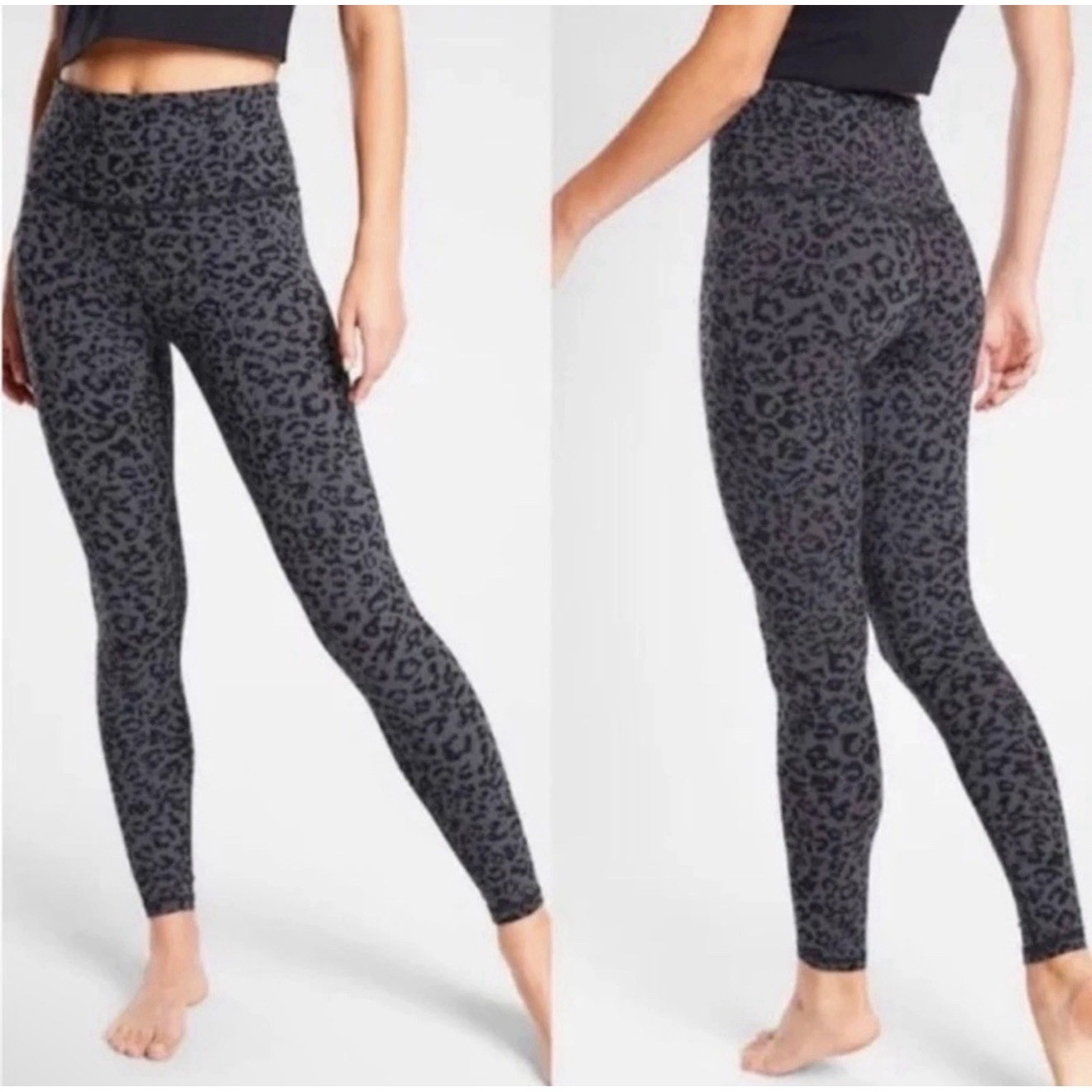 Athleta Elation Leggings Sz Xs High Rise Stretch Ankle Wide Panel Leopard Print